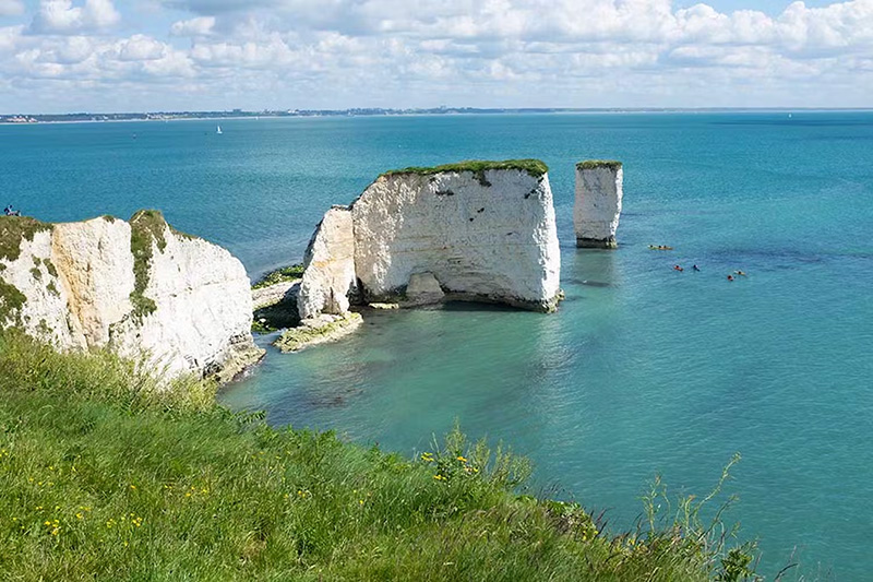 Old Harry Rocks, chalk cliffs of the Jurassic Coast, near Swanage, Dorset, England.