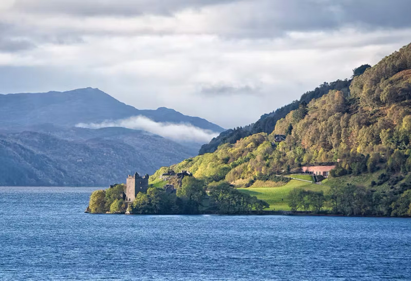 Urquhart Castle on the shores Loch Ness, Scotland.