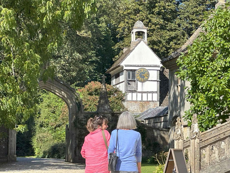 The clock tower at Lacock Abbey in Wiltshire, England.