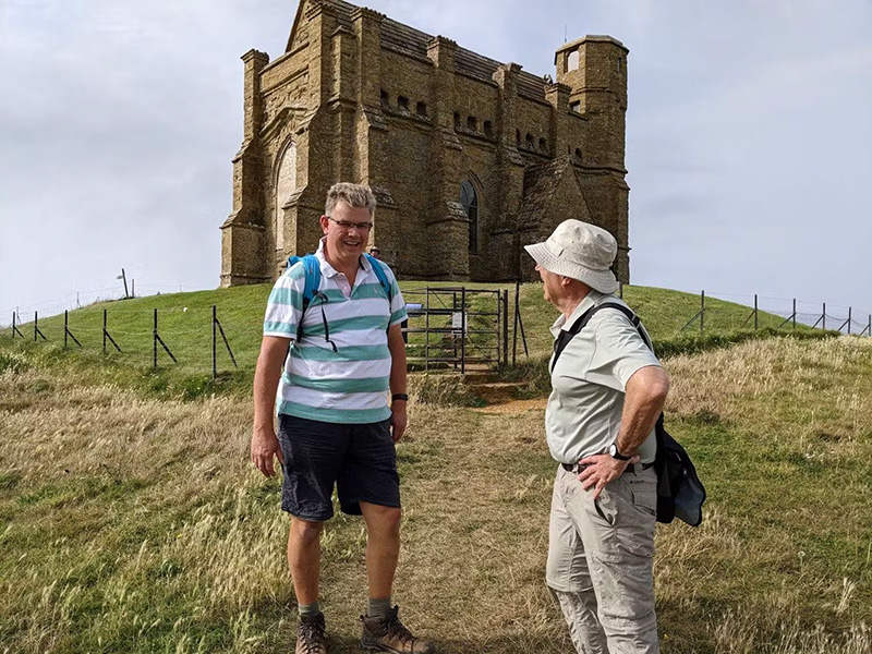 Chatting in from t of St Catherines Chapel on top of Chapel Hill, Abbotsbury, Dorset, England.