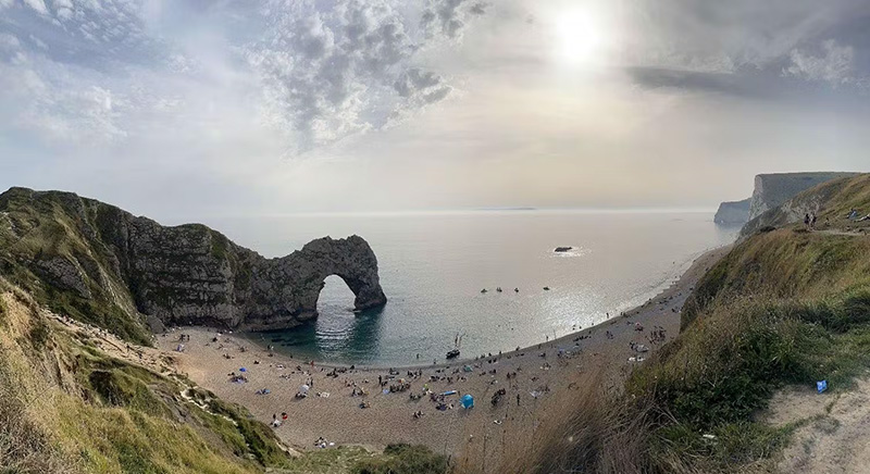 A panoramic of Durdle Door, Jurassic Coast, Dorset, England.