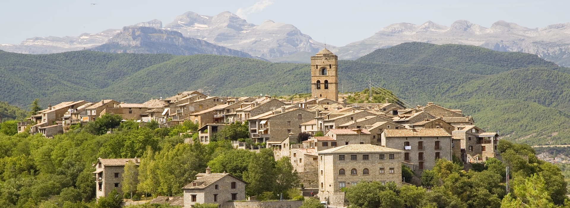 Beautiful town of Ainsa in the mountains of the Pyrenees, Aragon, Spain