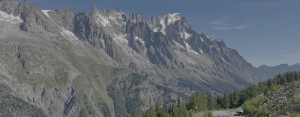 View of Breuil-Cervinia at the foot of the Matterhorn (Cervino), Aosta Valley, Italy.