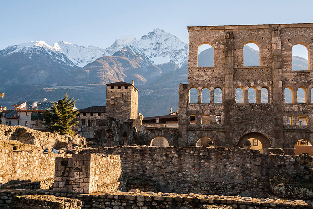 View of the Roman theater of Aosta, Italy.