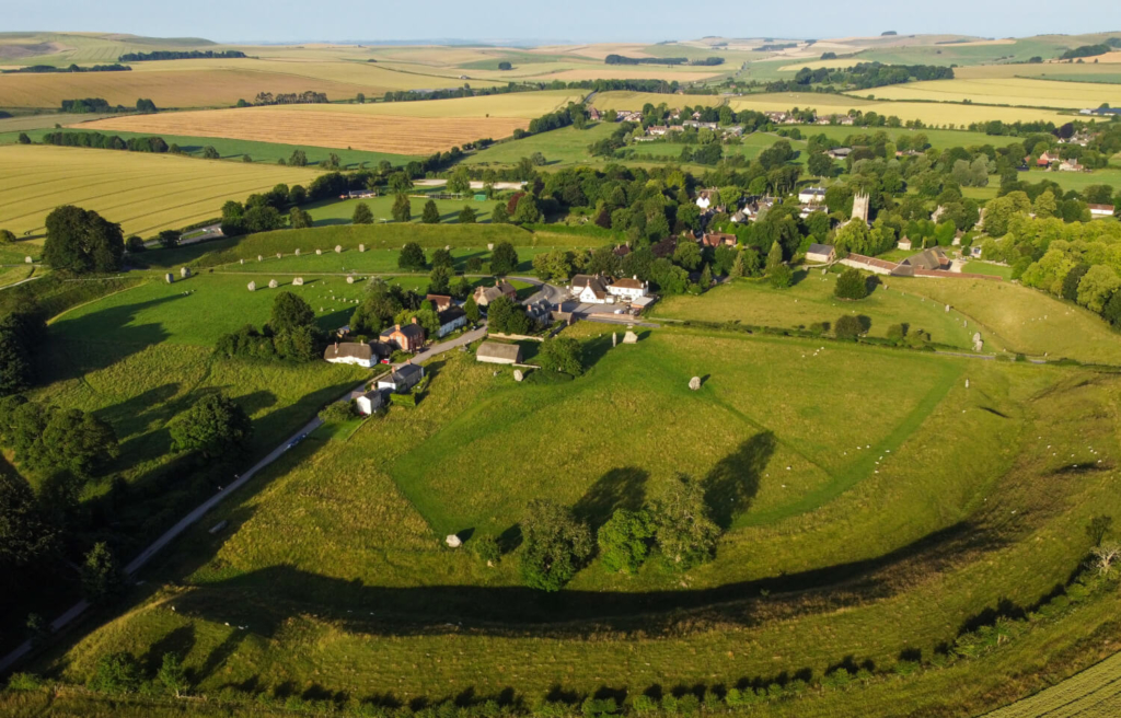 Avebury Henge and Avebury Village, Wiltshire, England.