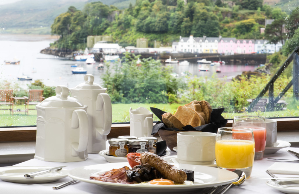 Breakfast overlooking Portree at Cuillin Hills Hotel, Isle of Skye.