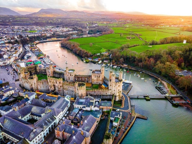 View of Caernarfon Castle, North Wales.