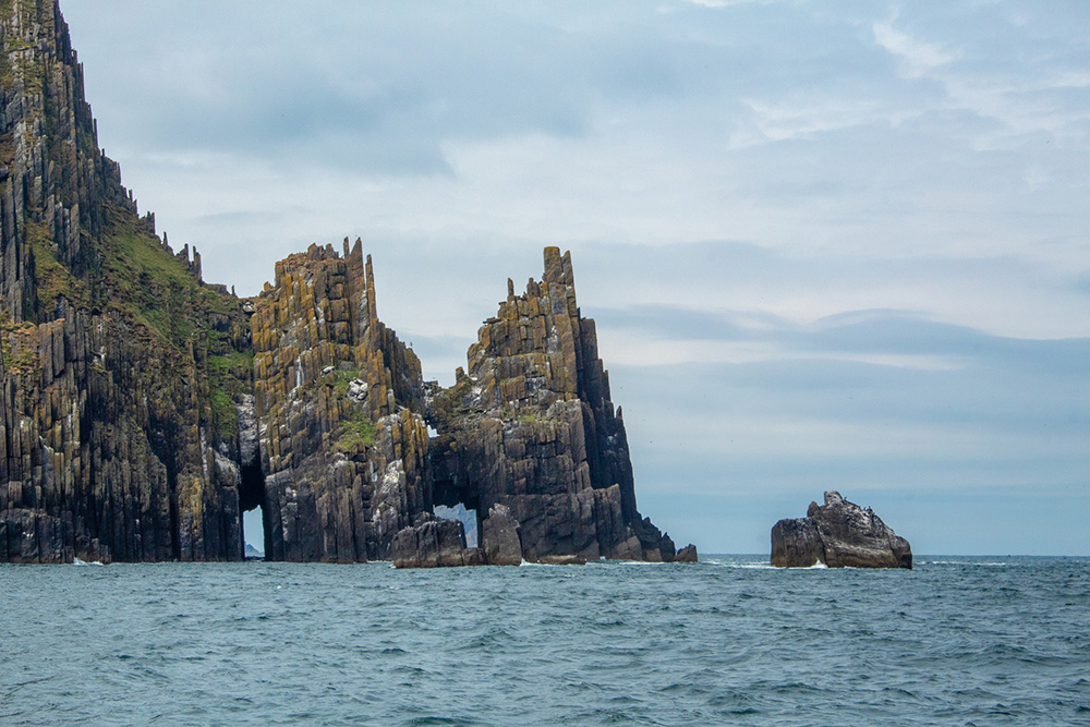 The striking Cathedral Rocks on the Blasket Islands, County Kerry, Ireland.