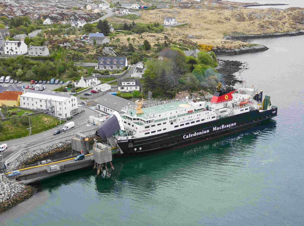 The CalMac ferry links Uig on the Isle of Skye with Tarbert on the Isle of Harris.