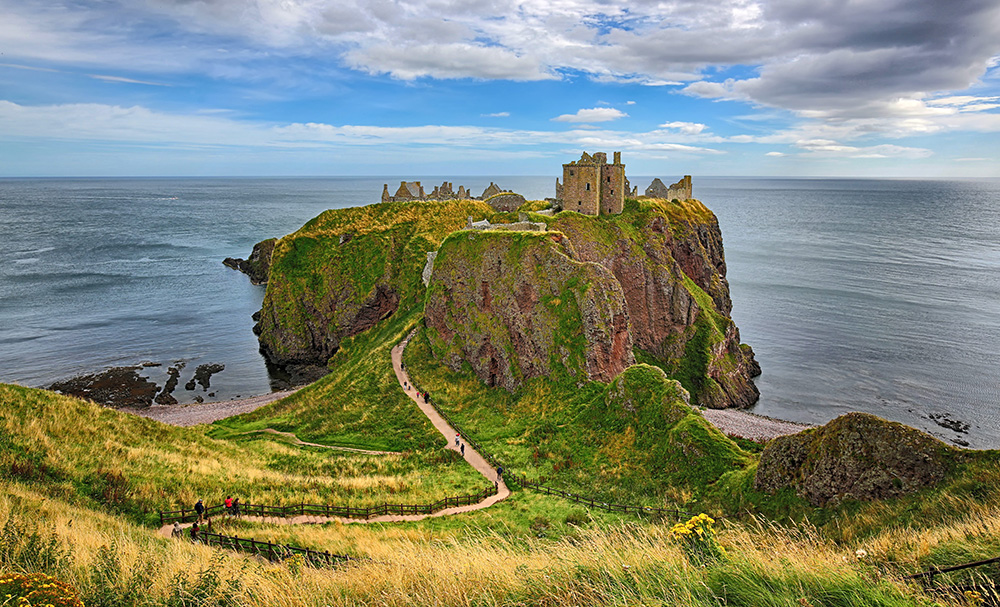 The medieval Dunnottar Castle near Stonehaven, Scotland.