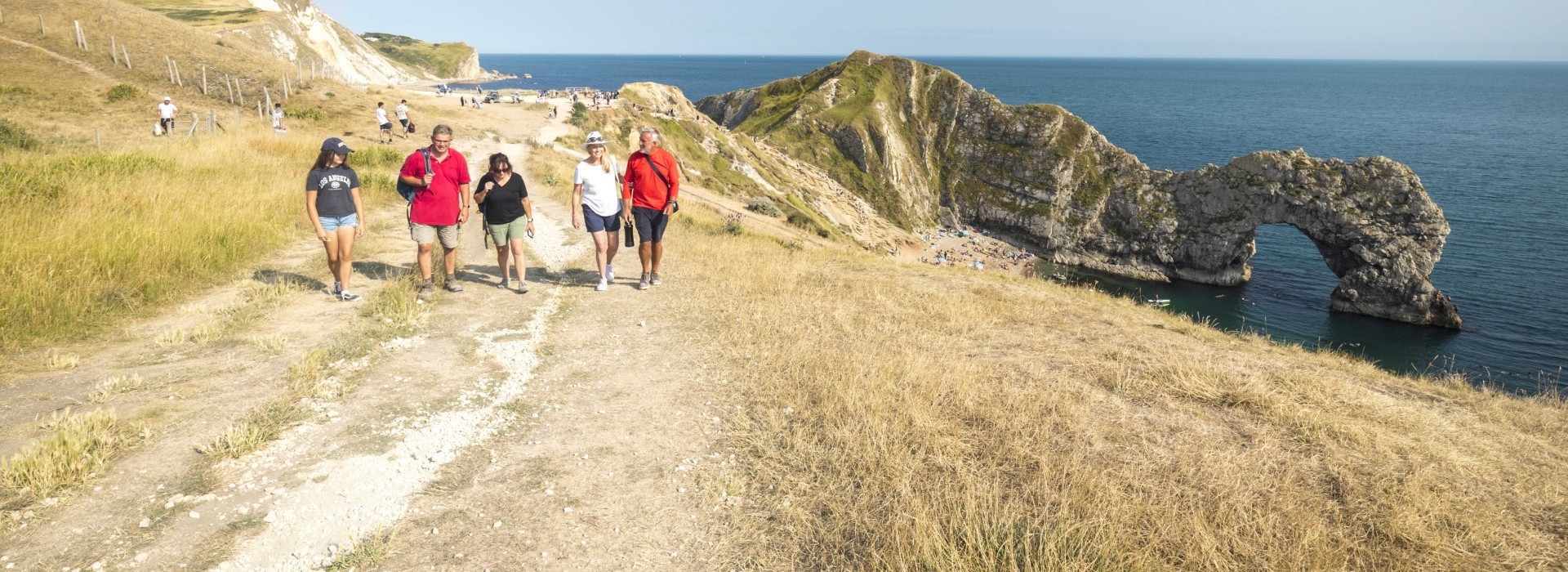 Durdle Door, in the distance, England