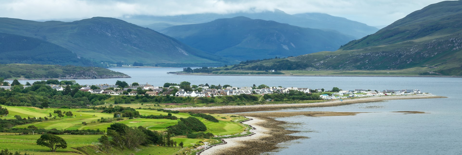 Ullapool with view of Loch Broom, Scotland