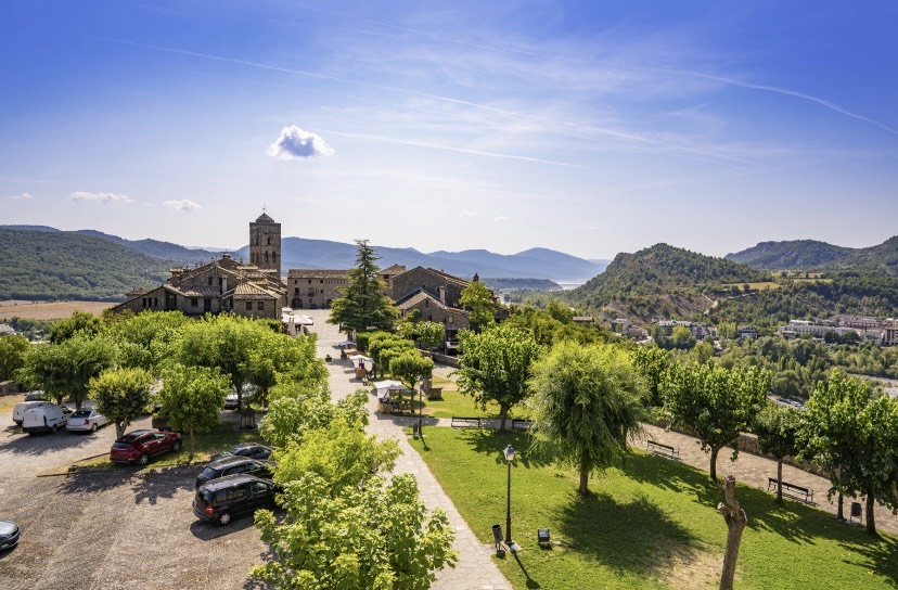 Old town Ainsa village skyline, Pyrenees, Spain