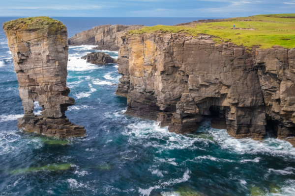 Stunning Yesnaby cliffs and the Yesnaby Sea Stack on the west coast of Mainland Orkney. On eof the magnificent locations seen on GeoCultura's Shetland and Orkney , Scotland Tours
